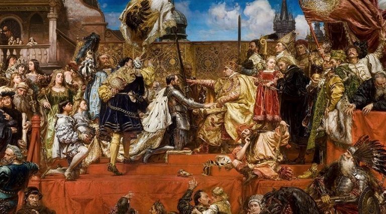 10 kwietnia roku 1525 – hołd pruski, książę Albrecht Hohenzollern przysięga wierność polskiemu królowi